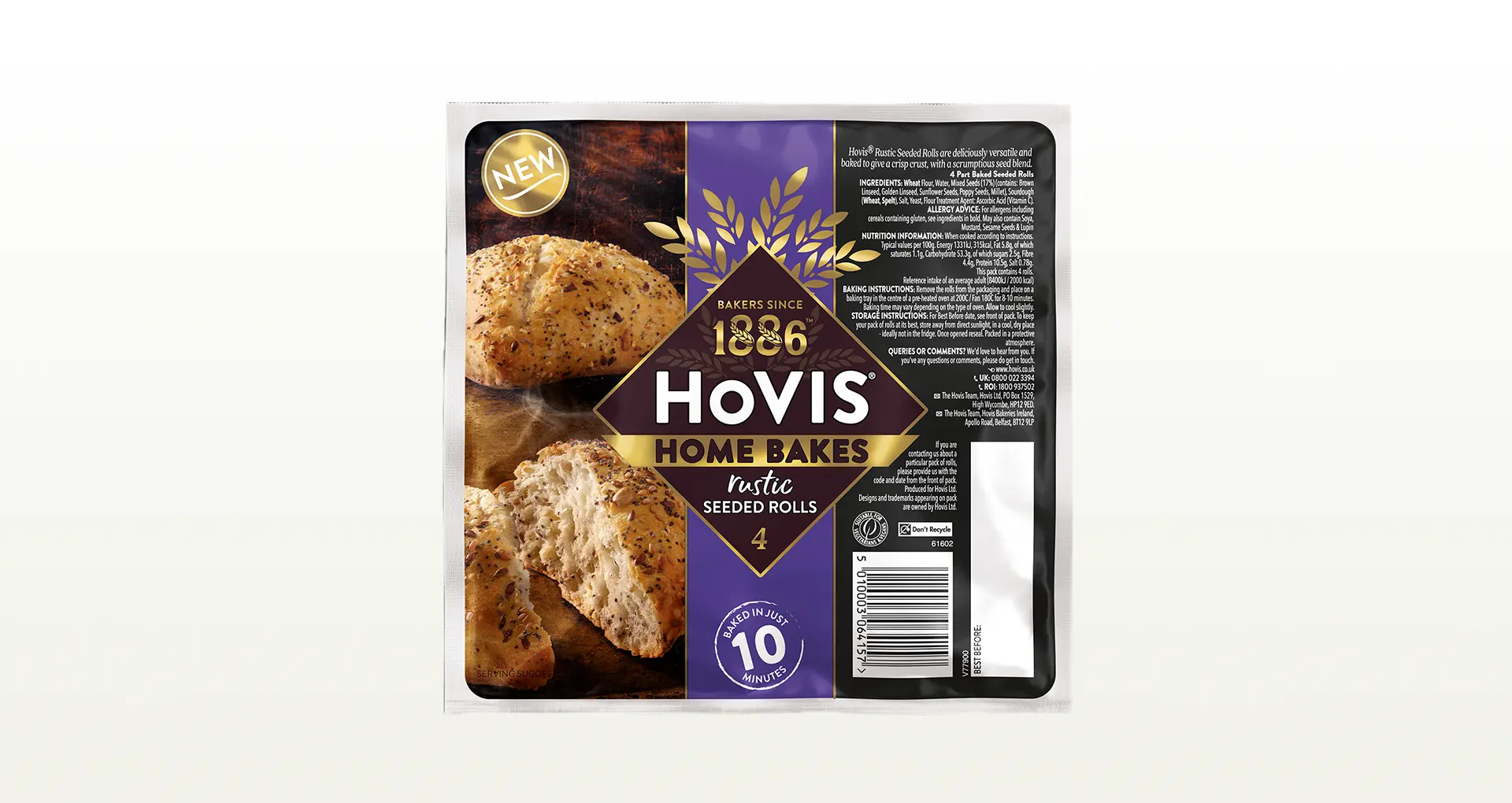 Hovis Home Bakes Rustic Seeded Rolls